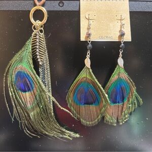 Hannah Green and Blue Feather Earrings